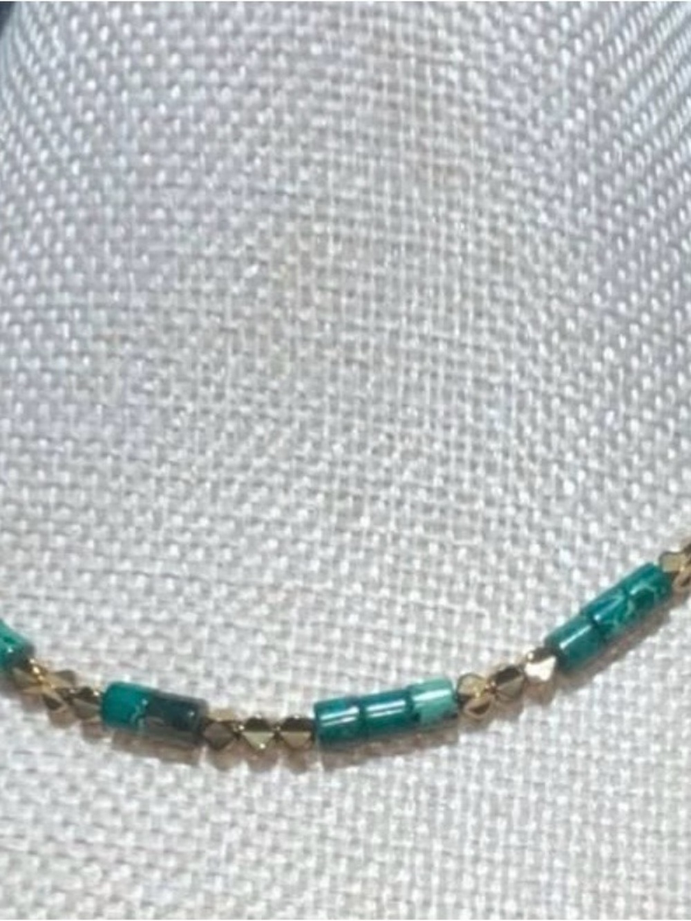 Green Bead Necklace with Gold Accent Stainless Steel #40 - Picture 3 of 5